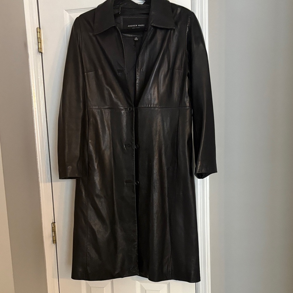 Andrew Marc Black Leather Long Coat